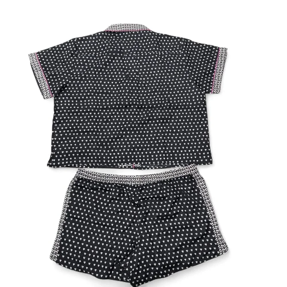 Roller Rabbit x Lele Sadoughi Black‎ Heart Pajamas PJ Set Womens XL NWT Shorts